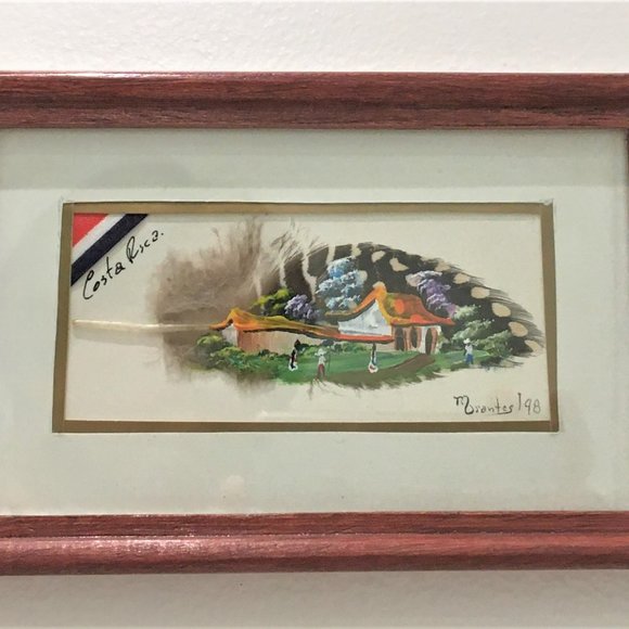 Miniature Painting On Bird Feather Signed Framed - Picture 3 of 4